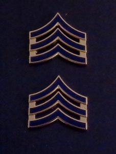 Sergeant SGT Chevron BLUE ENAMEL Gold Pair Collar Pins 3/4" small